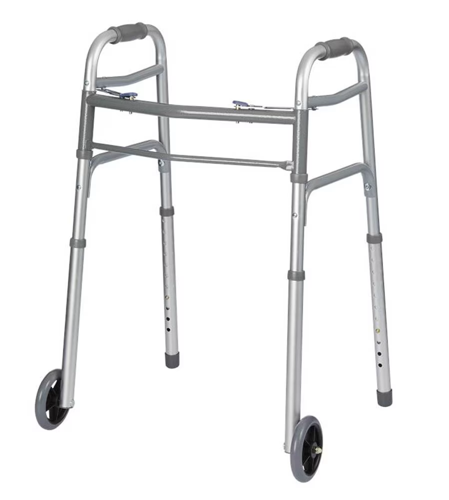 Walker with 5 Inch Front Wheels - Folding - Two Button - Standard Width