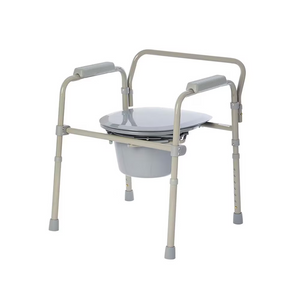 3-in-1 Bedside Commode - Elongated - Foldable - Gray