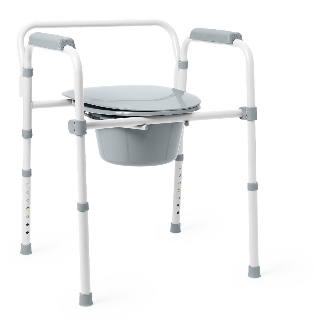 3-in-1 Bedside Commode - Elongated - Foldable - White
