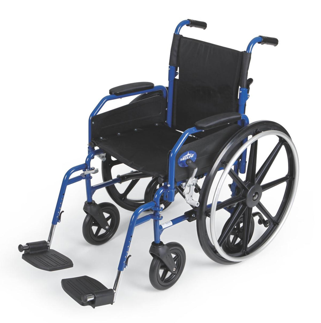 Hybrid 2 Transport Wheelchair Chair with Swing Away Leg Rests - Blue