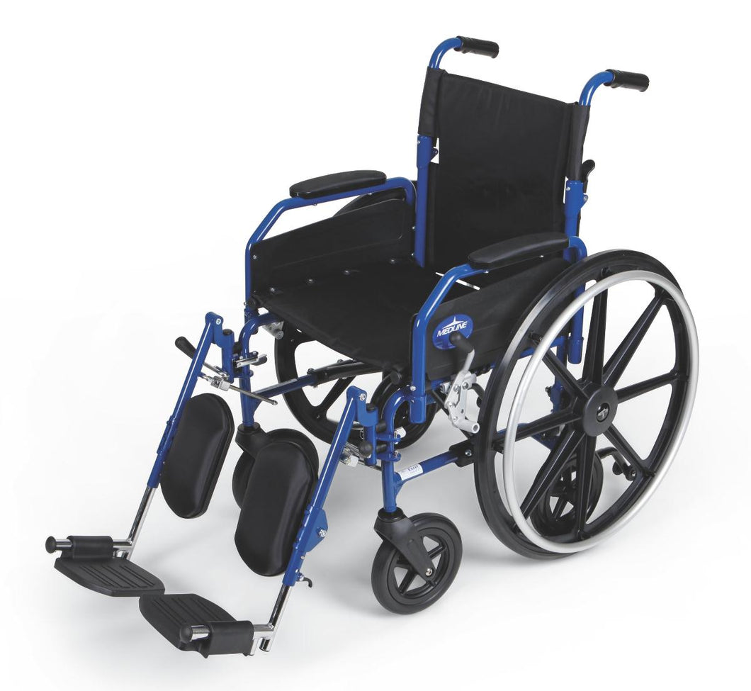 Hybrid 2 Transport Wheelchair Chair with Elevating Leg Rests - Blue