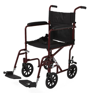 Aluminum Transport Chair with 8" Wheels - Red