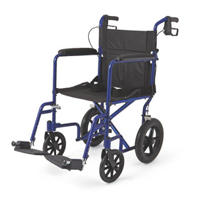 Aluminum Transport Chair with 12" Wheels - Blue