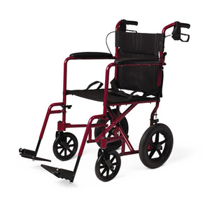 Aluminum Transport Chair with 12" Wheels - Red