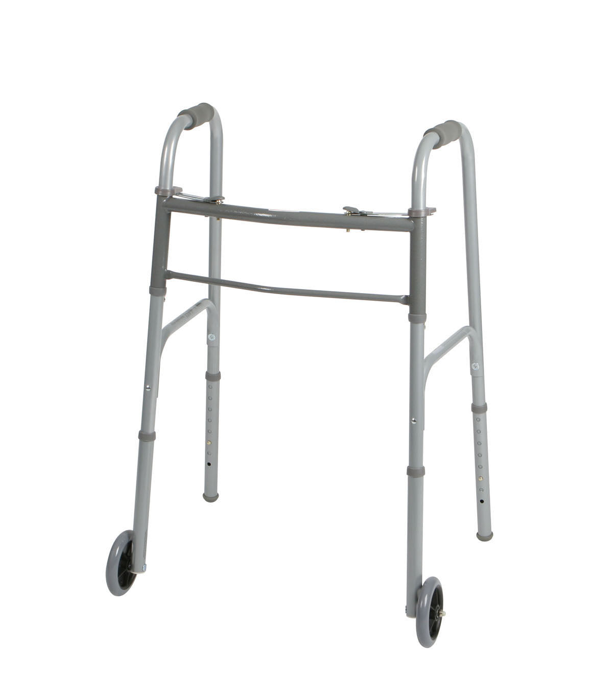 Two-Button Folding Walker with 5 Inch Wheels - Adult